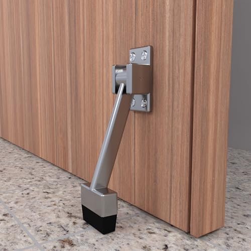 Image of Boniry Heavy-Duty Door Stopper with Adjustable Rubber Grip | Wall-Mounted Door Holder for Wooden and Metal Doors | Durable and Easy Install (Silver Matt)