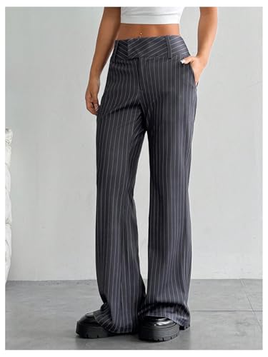 Floerns Women's Striped Print High Waisted Dress Pants Straight Leg Work Suit Pants3