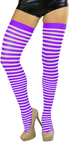 Image of ToBeInStyle Women's Opaque Hosiery Thin Striped Thigh High Long Stocking