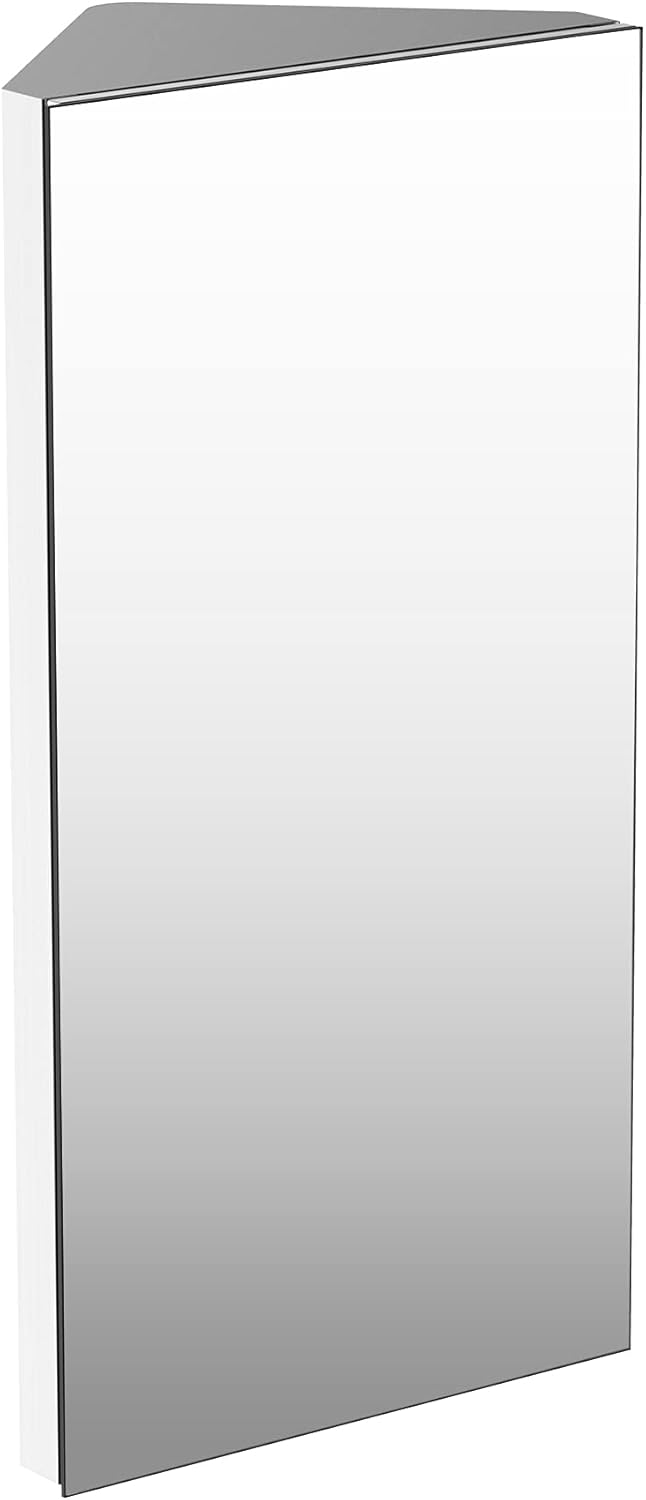 Wall Mount Corner Mirror with Three Shelves, Stainless