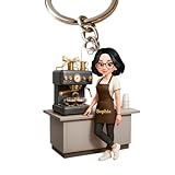 Espresso Machine Coffee Maker Diorama With Cups - Personalized Acrylic Keychain, Barista Key Ring, Coffee Shop Bag Tag, Cafe Lover Key Holder, Cute Drink Theme Purse Charm, Unique Barista Accessories