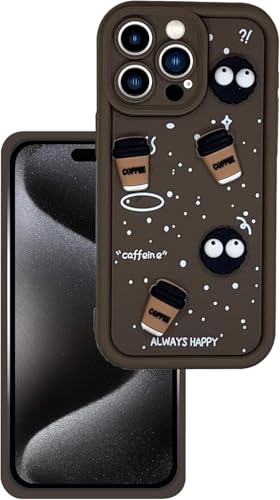 Image of GoldKart Back Case Cover Compatible for iPhone 15 Pro Max | Cute Fun Cartoon 3D Ball Coffee Silicone Case | Full Body Protection Back Cover for iPhone 15 Pro Max - Brown
