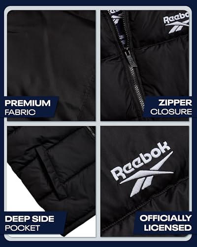 Image of Reebok Mens Puffer Vest - Full Zip Midweight Thick Insulated Sleeveless Jacket for Men - Outdoor Quilted Puffer Winter Vest
