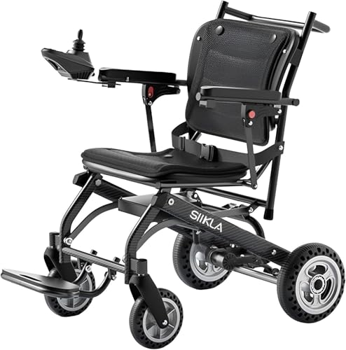 超軽量折りたたみ式電動車いす 電動車椅子 電動車いす 折りたたみ式および軽量の電動車椅子 または手動車椅子としての使用 6Ahリチウムバッテリー 走行距離10km ブラシ付きモーター カーボン転写 重量12.5kg