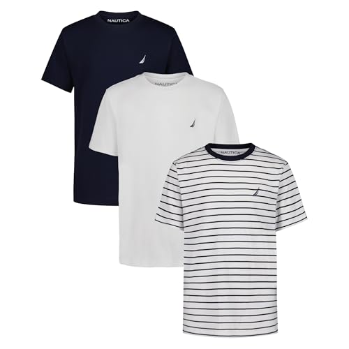 Image of Nautica Boys' Short Sleeve Crew Neck T-Shirt 3-Pack, Soft, Comfortable, Relaxed Fit
