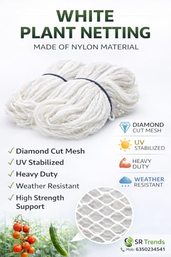Image of 12 Ply Plant Netting 50 mm Mesh - Heavy Duty Garden Support Net, UV Resistant Trellis Net for Vegetables, Climbing Plants & Creepers (White, 10 X 200 FT)