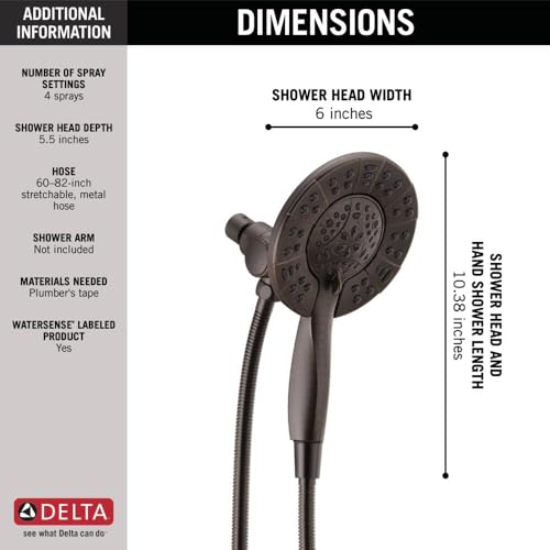 Delta 4-Setting In2ition 2-in-1 Dual Shower Head with HandHeld Spray, Venetian Bronze Detachable Shower Head with Hose, Showerhead, 1.75 GPM Flow Rate, Venetian Bronze 58499-RB by DELTA - Image 3