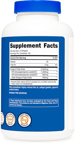 Nutricost Omega 3 Fish Oil - 2500MG, 120 Softgels (40 Serv) - Fish Oil, Wild Caught! 1200mg EPA 850mg DHA - Non-GMO, Gluten Free - Image 6