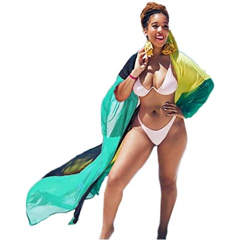 Bsubseach Plus Size Chiffon Cover Ups for Swimwear Women Beach Kimono Cardigan Open Front Bikini Cover Up Green Cover