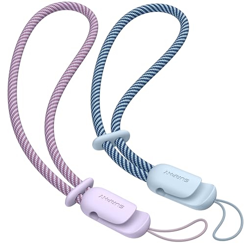 Image of SURPHY 2 Pack Phone Lanyard, Phone Wrist Strap for Case, Camera Wrist Strap | Ultra-Light 2-Color Braided Phone Strap, Cellphone Charm Strap, Anti-Lost Wrist Lanyard for Women and Men, Lilac Cloud Blue