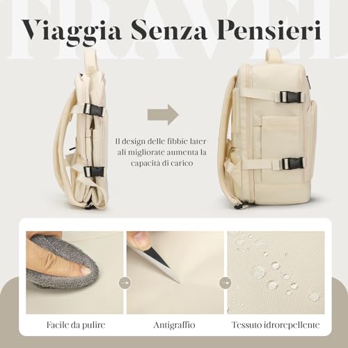 ZHXX Ryanair Handgepack 40x30x20,Handgepäck Rucksack Leichter Kabinenrucksack mit 14 Zoll Laptopfach & Diebstahlsicherung,Beigeweiß.
