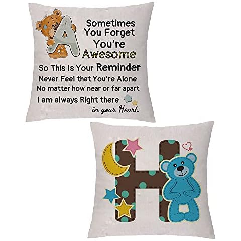26 Alphabet Cushion Covers Initial Family Name Letter Inspirational Birthday Gift Double-sided Printing Pillow Cases Linen Encouragement Accompanying Christmas Graduation Present to Friends Family (H) Cover