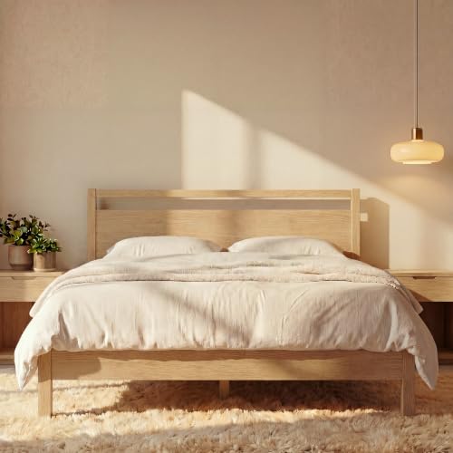 Image of LIFEMENT Signature Wood Platform Bed Frame with Headboard, Essential, Noise Free, Under Bed Storage, No Box Spring Needed, Easy Assembly (Natural, Full)