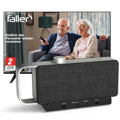 faller Oskar - TV Lautsprecher für Senioren; Sprachverstärker für Fernseher; Hörverstärker für Senioren; Kabellos Tragbare Soundbar; Einfache Bedienung; Fernseher Besser Hören