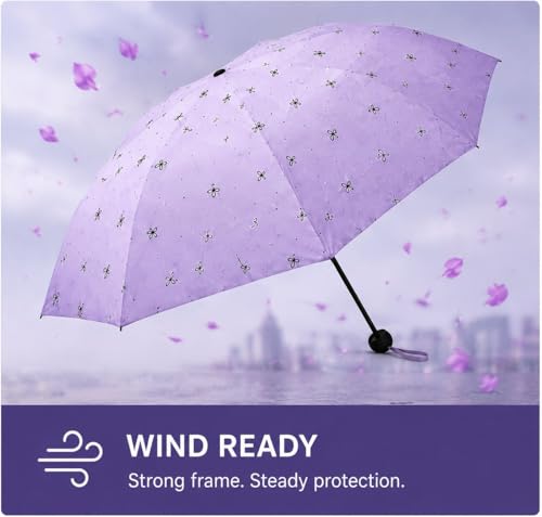 Image of Umbrella, Mini Folding Windproof & Compact UV Umbrella for Sun Protection Rain Windproof Strong Large 3 Fold for Women Handbags,3 Fold for Men Women, Stylish & Compact