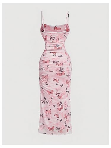 Verdusa Women's Butterfly Bodycon Midi Dress Ruched Backless Cami Long Dresses2