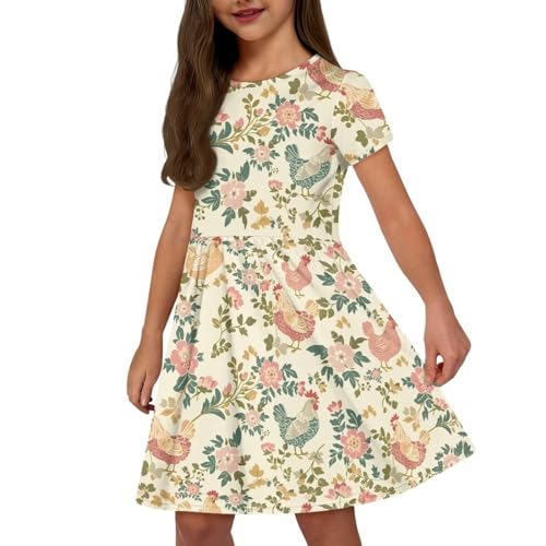 Image of Short Sleeve Dress for Girls with Pockets Cute Toddler Girl Clothes Summer 2-12
