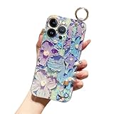 Picture of siduater Hand Strap Holder Case for 6.1" iPhone 13 Pro with Kickstand, Wrist Strap Band Soft Design Shockproof Cover, Adjustable Handle Grip Loop for iPhone 13 Pro 6.1 Inch, Floral Daisy