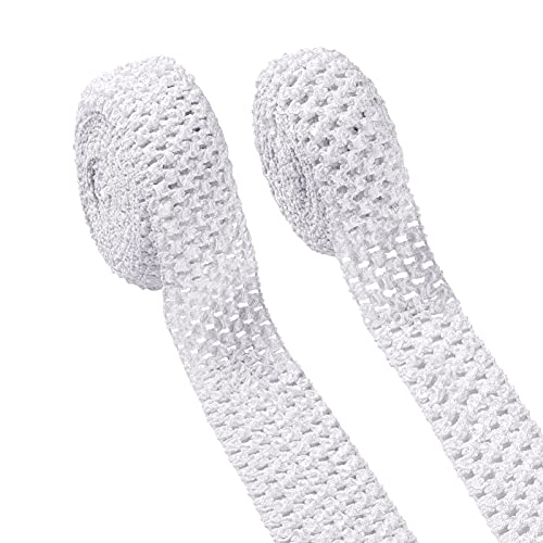 PandaHall 11 Yards Elastic Crochet Headband Ribbon 40mm 55mm White Crochet Stretch Trim Ribbon Polyester Elastic Ribbon for Hair Accessories Tutus Dress