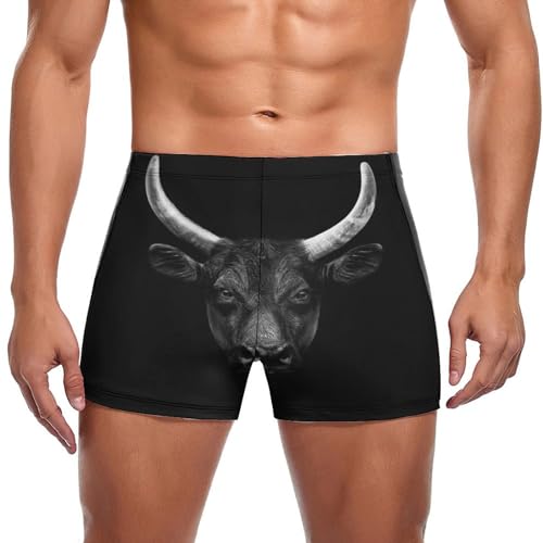 Boxer de bain homme noir motif tête de taureau aux finitions premium ajustées