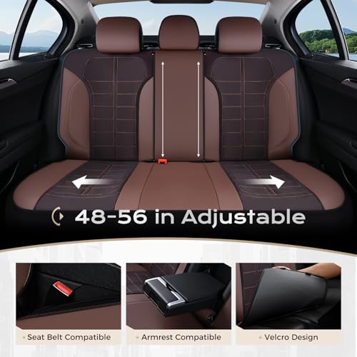 Image of Coverado Leather and Air Mesh Seat Cover, Car Seat Cover Full Set, 3D Breathable Seat Protectors Sports Carbon Fiber Design Airbag Compatible Comfort Universal for Most Cars, Van,Trucks, SUV, Brown