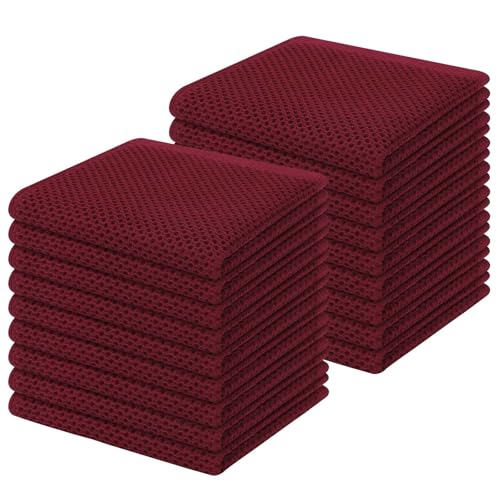 Image of Homaxy 100% Cotton Waffle Weave Kitchen Dish Cloths, Ultra Soft Absorbent Quick Drying Dish Towels, 12 x 12 Inches, 18-Pack, Burgundy