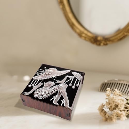 Image of AiYuanzsh DIY Diamond Art Storage Box with Flip-Top Lid, White Pearl Lady Design Wooden Diamond Painting Organizer with 4 Divided Compartments, Portable Desktop Craft Storage for Accessories Supplies