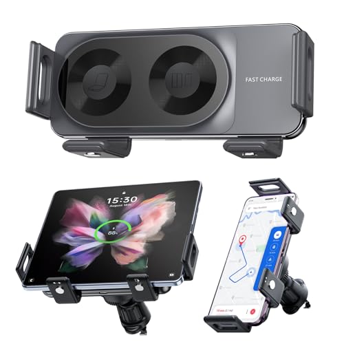 New Generation Scalable and Rotatable 15W Dual Coil Mobile Phone Wireless Car Charger,for Samsung Galaxy Z fold/flip/S/Note,Apple iPhone 8~16,Google Pixel 4~9,Compatible with 90% of Car Vents
