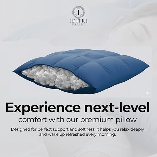 Image of Luxury Hotel Bed Pillow, Premium Microfiber Filling, Jacquard Fabric, Concealed Zipper, Breathable Washable Cover, Blue Comfort Bedding Cushion Soft, 68 x 45 x 25 cm