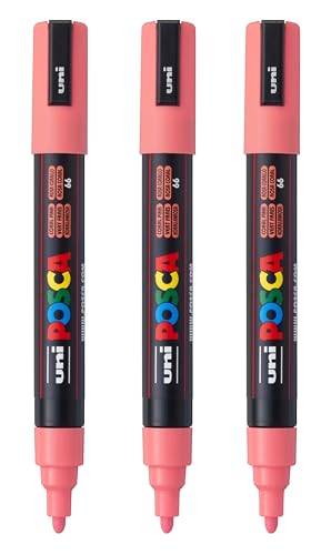 Image of posca PC-5M Water-Based Paint Markers, Reversible Medium Tip (1.8-2.5mm), Coral Pink, 3 Count