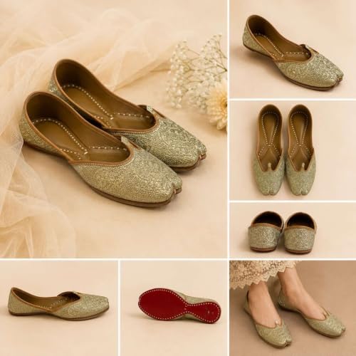 Image of Gold Bridal Flats Wedding Shoes Indian Punjabi Jutti Mojari Designer Shoes