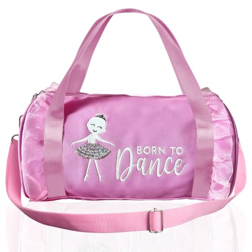Cute Ballet Dance Bag with Double Layer Shoe Compartment Adjustable Strap for Girls Ballerina Kid Toddler Teen Dancer