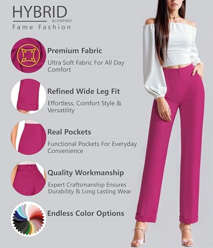 Hybrid & Company Women's High Waist Lightweight Solid Long Pants Elegant Office Trousers2