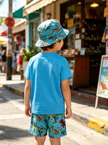 Image of Ayzozuy Boy Clothes Colorblock Top + Drawstring Waist Shorts 2 Pieces Kid Summer Outfits Set