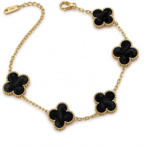 Image of Glamlife Clover Bracelet for Women Stylish | Anti Tarnish Bracelet for Woman | Fashion Jewellery for Women Aesthetic Accessories for Girls Chain Bracelet | Stainless Steel Bracelets for Everyday Wear (Black Clover)