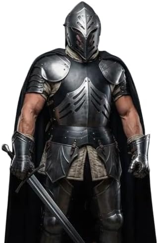 Medieval Full Steel Armor Costume – Helmet, Pauldrons, Cuirass, Gorget & Leg Set | Fantasy Cosplay & Halloween Armor