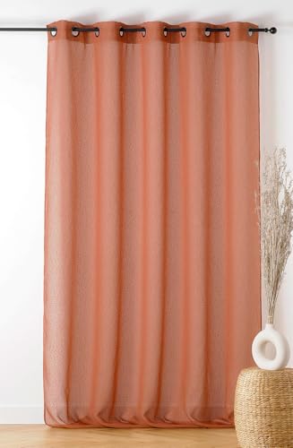 LINDER - Voilage Bouclette - Finition Œillets Couleur Canon de Fusil - Coloris Orange Brique - 290x240cm - 100% Polyester - Collection Boucline