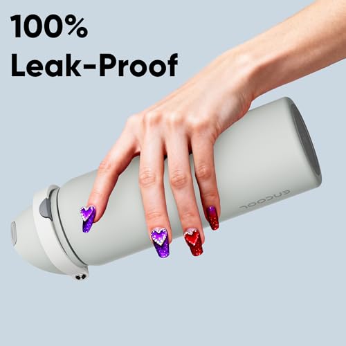 Image of Insulated Water Bottle with Straw - Encool Stainless Steel Water Bottle with Push Button Lid, Leak-Proof & BPA-Free, Keeps Cold for 24 Hours for Sports, Travel, Gym (32 oz, Silver Grey)