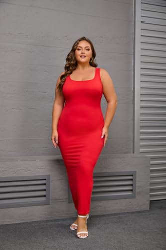 Image of YeGine Women Plus Size Sleeveless Bodycon Maxi Dresses Sexy Slim Tank Dresses