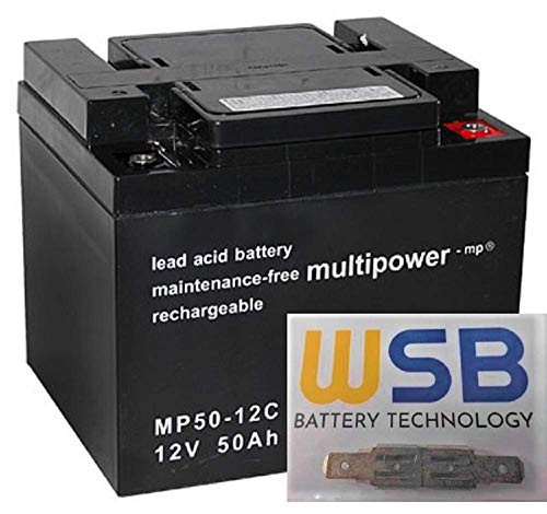 2 batterie al piombo AGM 12 V/50 Ah – MP50 – 12 C compatibile con i cicli WP50 – 12NE, 12LCP-50, REC50 – 12I + adattatore WSB