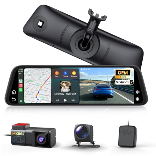 AUTO-VOX OEM Rear View Mirror Camera with CarPlay & Android Auto: 9.36 Smart Touch Screen Dual 2K Mirror Dash Cam Voice Control Auto Brightness Clear Night Vision for Car SUV Truck