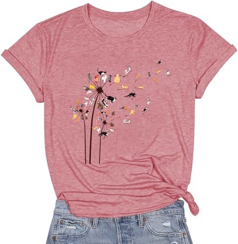 Image of Cat Shirts for Women Flower Tee Shirts Dandelion T Shirt Vintage Floral Tee Tops Women Graphic Tees