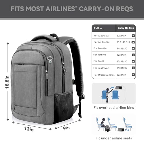 Image of AREYTECO Travel Backpack, 17 Inch Laptop Backpack Airline Approved, Business Anti Theft Slim Sturdy Work Computer College High School Backpack Bag Fits 17.3 Inch Notebook for Men Women, Grey