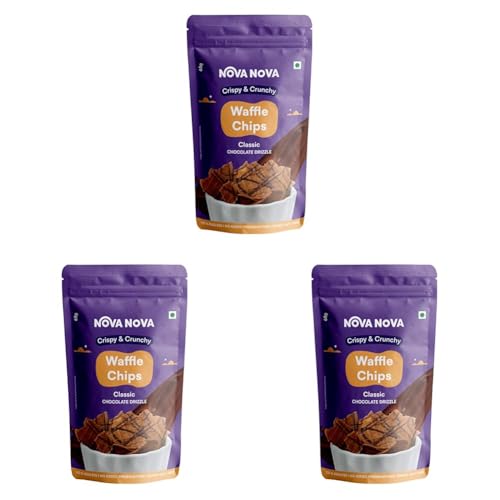 Image of Nova Nova Waffle Chips - Classic with Chocolate Drizzle | 100% Eggless | Freshly Baked | Pack of 6 (130g)