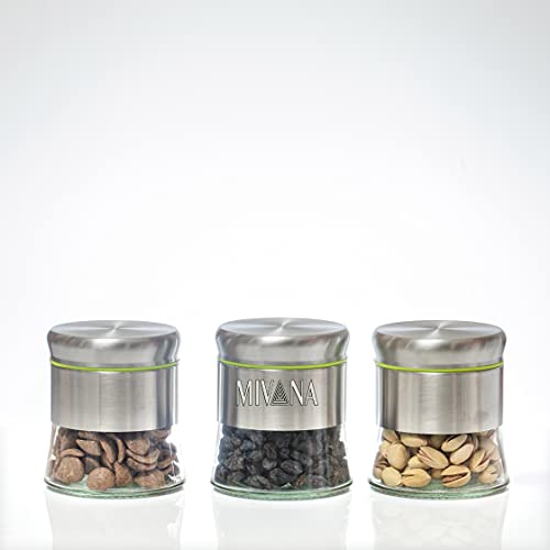 Image of 350Ml Stainless Steel Canister Glass Jar With Lid,Premium Pantry Organizers Containers And Perfect Kitchen Storage For Canning Cereal,Coffee,Sugar,Tea,Pasta And Beans Containers Set Of 2,Silver