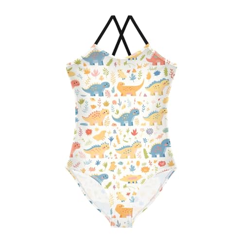Cartoon Dinosaur Kids Girls One Piece Swim Suit Summer Swimming Suits Adjustable Shoulder Strap Cute