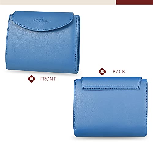 Womens Wallet Genuine Leather Compact Tri-Fold Purse Credit Card Holder with ID Window (Blue)3