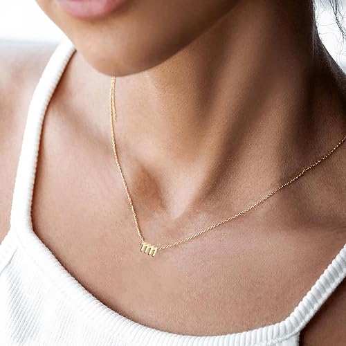 Angel Number Necklace for Women,18K Gold Plated 111 222 333 444 555 777 888 999 1111 Necklace Numerology Jewelry3