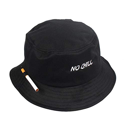 Uzi Cigarette Embroidery Bucket Hat Men Women Hip Hop Fishing Cap Adult Hat Summer Lovers Flat Hat Cotton NO Chill,Black