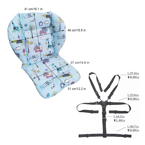 Image of Kocpudu High Chair Cushion, Seat Cushion, Breathable Pad, with Baby High Chair Seat Belt, 2 Pieces, Soft and Comfortable, Make The Baby More Comfortable (Colourful Wave Stripes) (Blue)